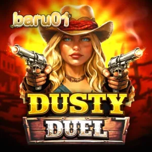Tampilan visual slot Dusty Duel dengan tema Wild West yang penuh aksi